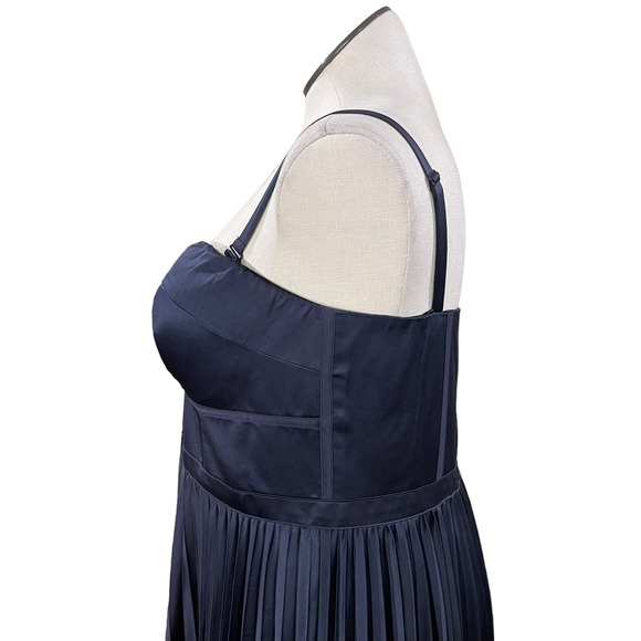 City Chic Plus Size 16W Ahana Corset Dress Navy Blue Satin Midi Cocktail Holiday - Picture 6 of 13